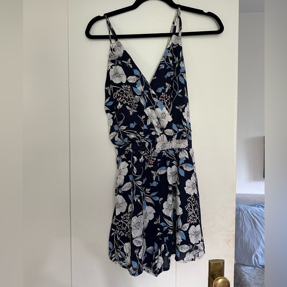 Navy Open Back Pattern Romper - image 1